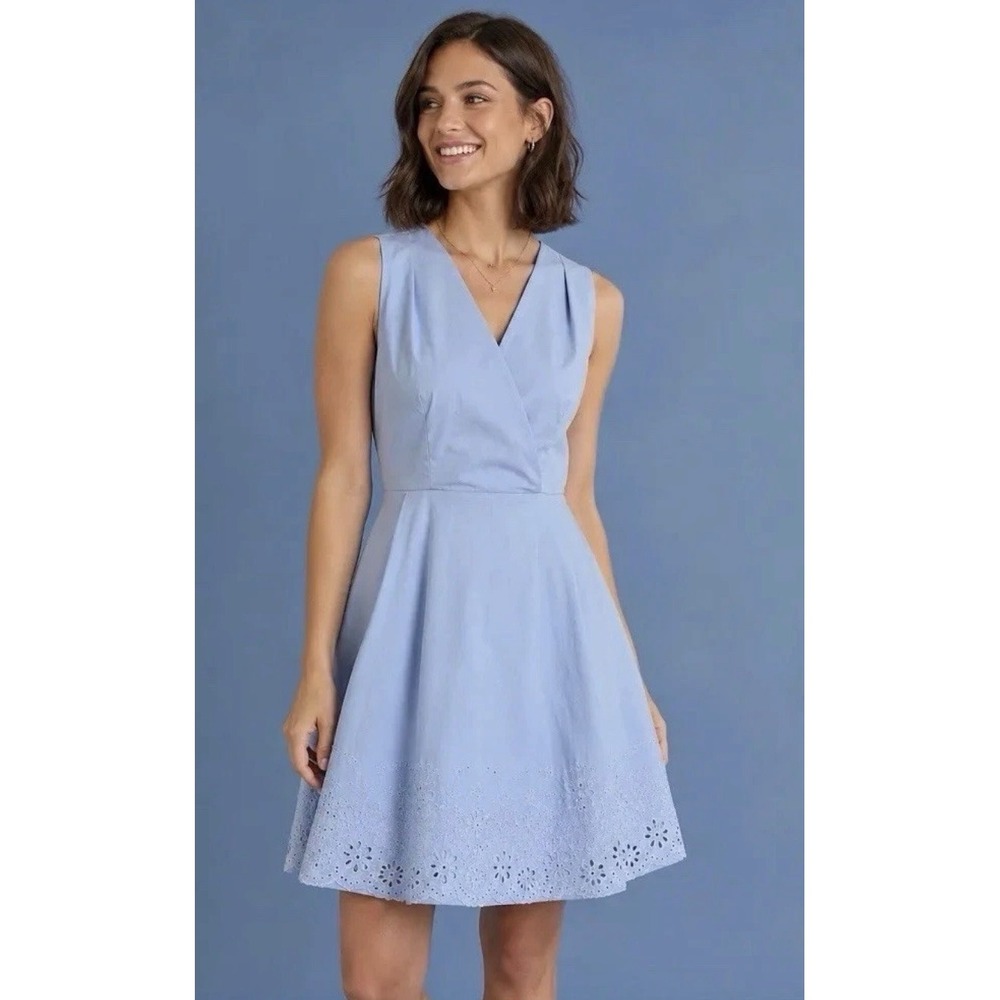 Calypso St Barth Light Blue Eyelet Sleeveless Wrap V-Neck Dress Large Pockets